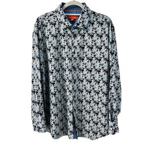 Tallia Mens Blue Floral Flip Cuff Performance Button Up XL